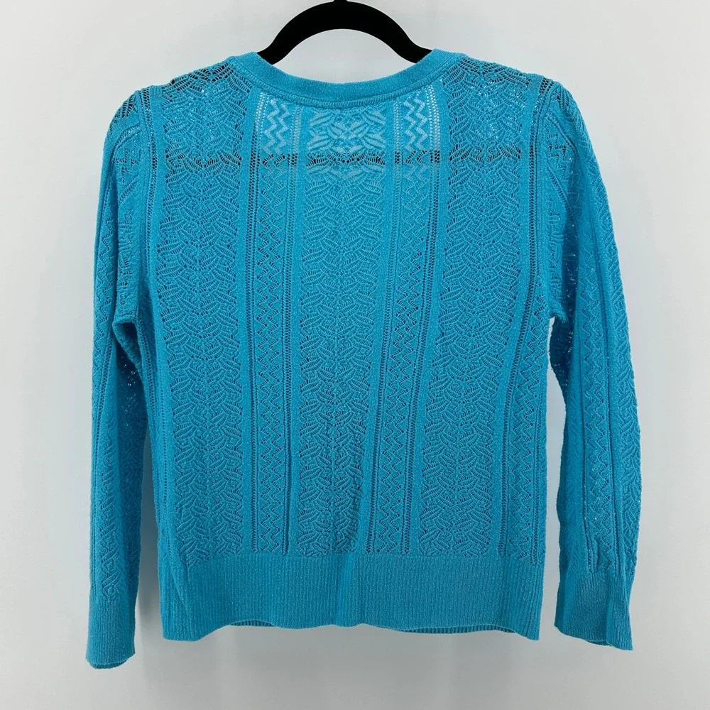 Bright Blue Open Knit Pointelle Button Front Cardigan Sweater 11/12 Transitional